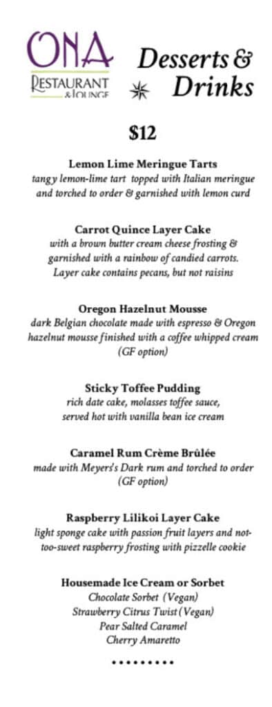 Sample Desserts at Ona Restaurant & Lounge, Yachats, OR